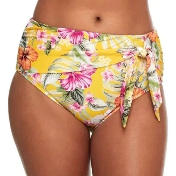 Bleu Rod Beattie Bikini Bottoms Paradiso High Waist Draped Tie Canary Gold SZ 6 - Picture 1 of 3